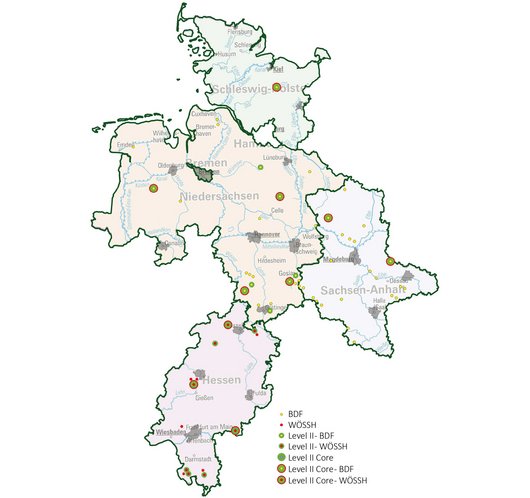 Karte der Flächen, an denen die NW-FVA das Intensive Monitoring durchführt