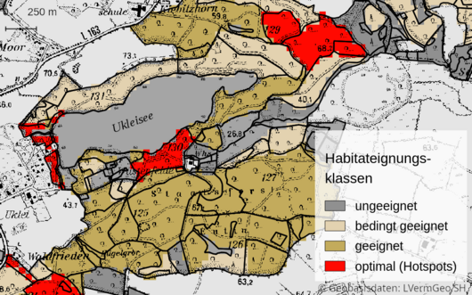 Karte von der Gegend um den Ukleisee mit Habitateignungsklassen