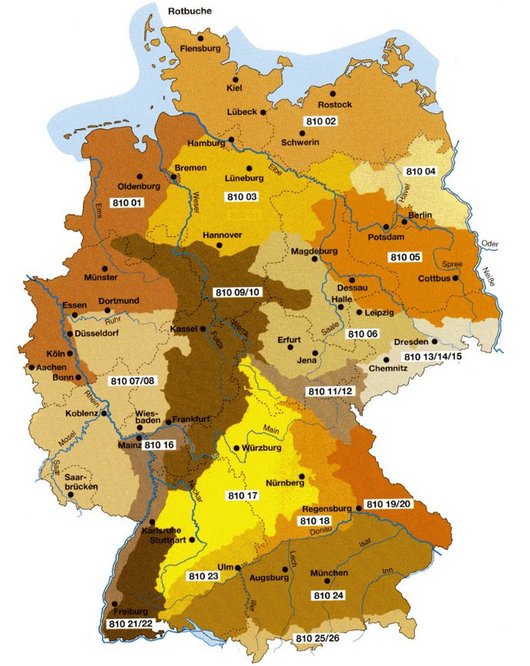 Karte der Herkunftsgebiete der Rotbuche