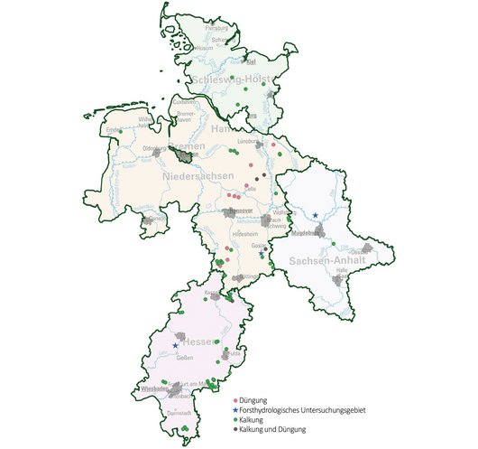 Karte der Experimentalflächen der NW-FVA