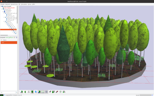 3D Grafik eines simulierten Waldbestandes