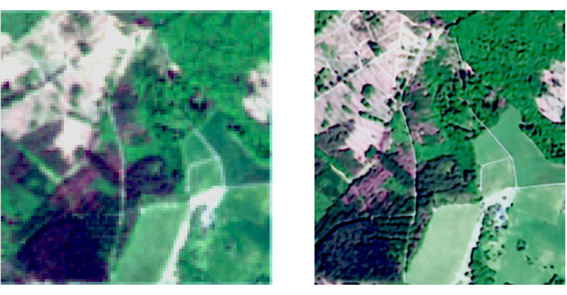 Satellitenbilder vor und nach Bearbeitung