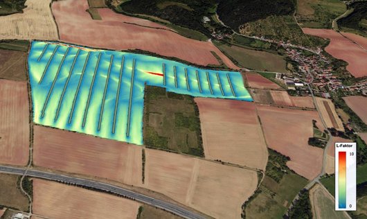 Landschaft mit eingezeichneter Fläche für ein Agroforstsystem