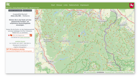 Screenshot "Webportal Herkunftsempfehlungen"